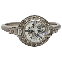 Vintage Diamond Engagement Ring Platinum 1.12 Carat Old European Cut H-VS1 circa 1930s