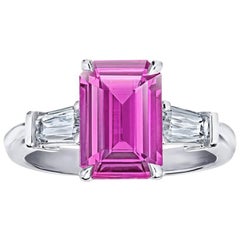3.28 Carat Emerald Cut Pink Sapphire and Diamond Ring 10