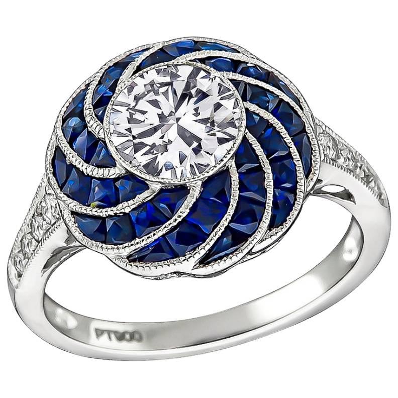 GIA Certified 0.91 Carat Diamond Sapphire Engagement Ring