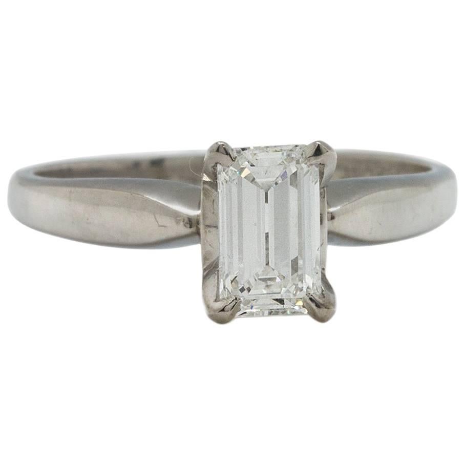 Platinum Diamond Solitaire Engagement Ring .60Ct Emerald Cut E-VS1 EGL Cert For Sale