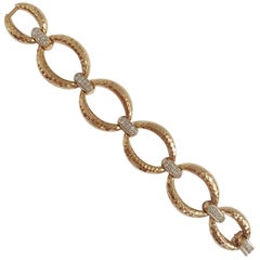  Gold Hammered Link Bracelet with Diamonds designed by Andrew Clunn