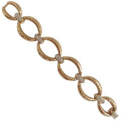 Gold Hammered Link Bracelet with Diamonds 5