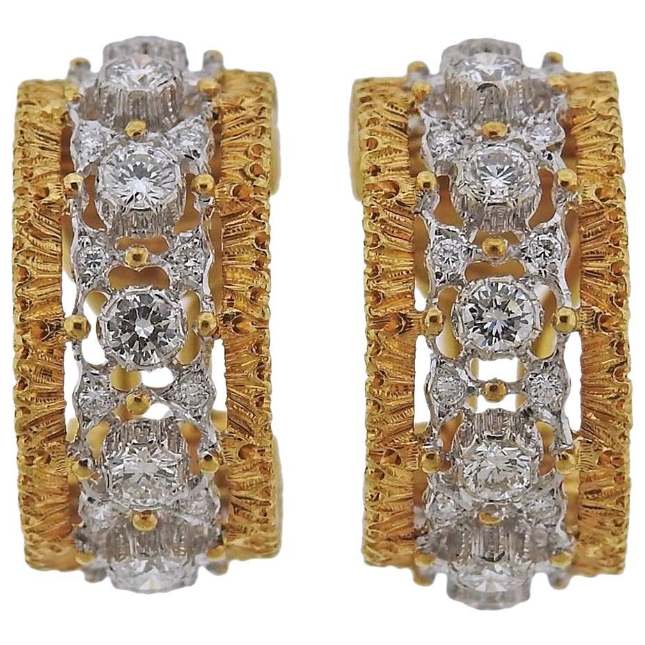 Buccellati Gold Diamond Hoop Earrings