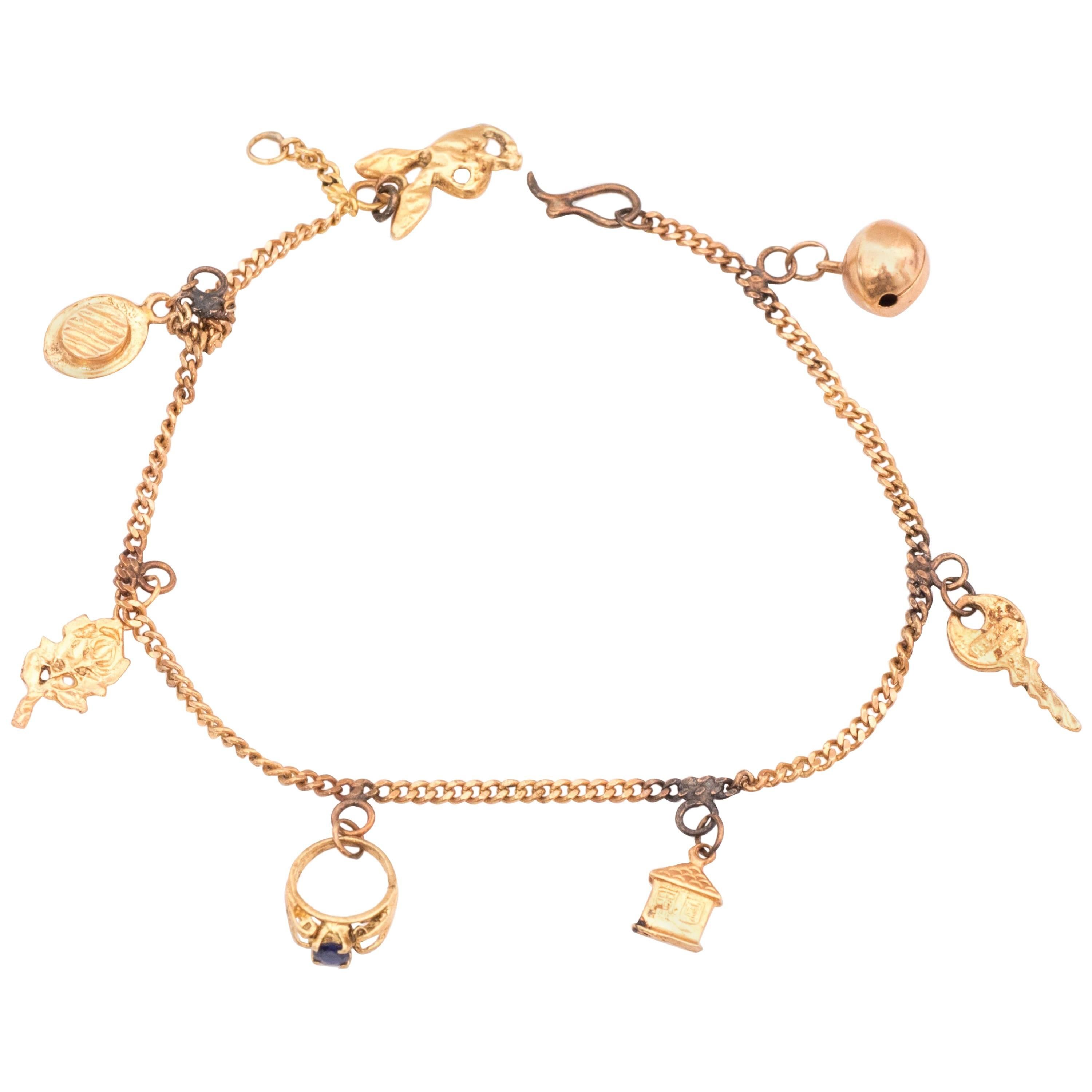 1920s Art Deco 18 Karat Rose Gold Charm  Bracelet 