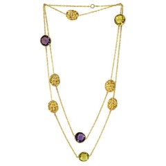 Alex Soldier Lemon Citrine Amethyst Yellow Gold Textured Necklace One of a Kind 4