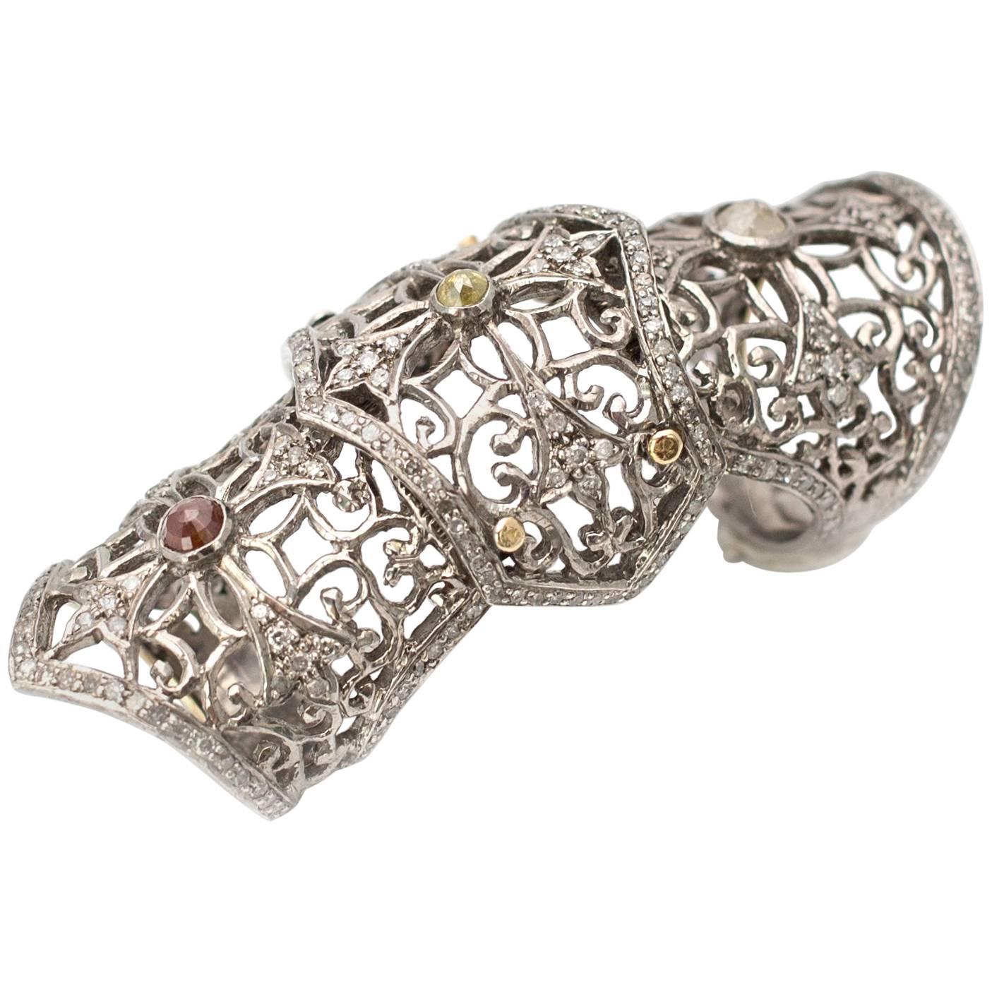 Diamond Silver Full Finger Ring For Sale