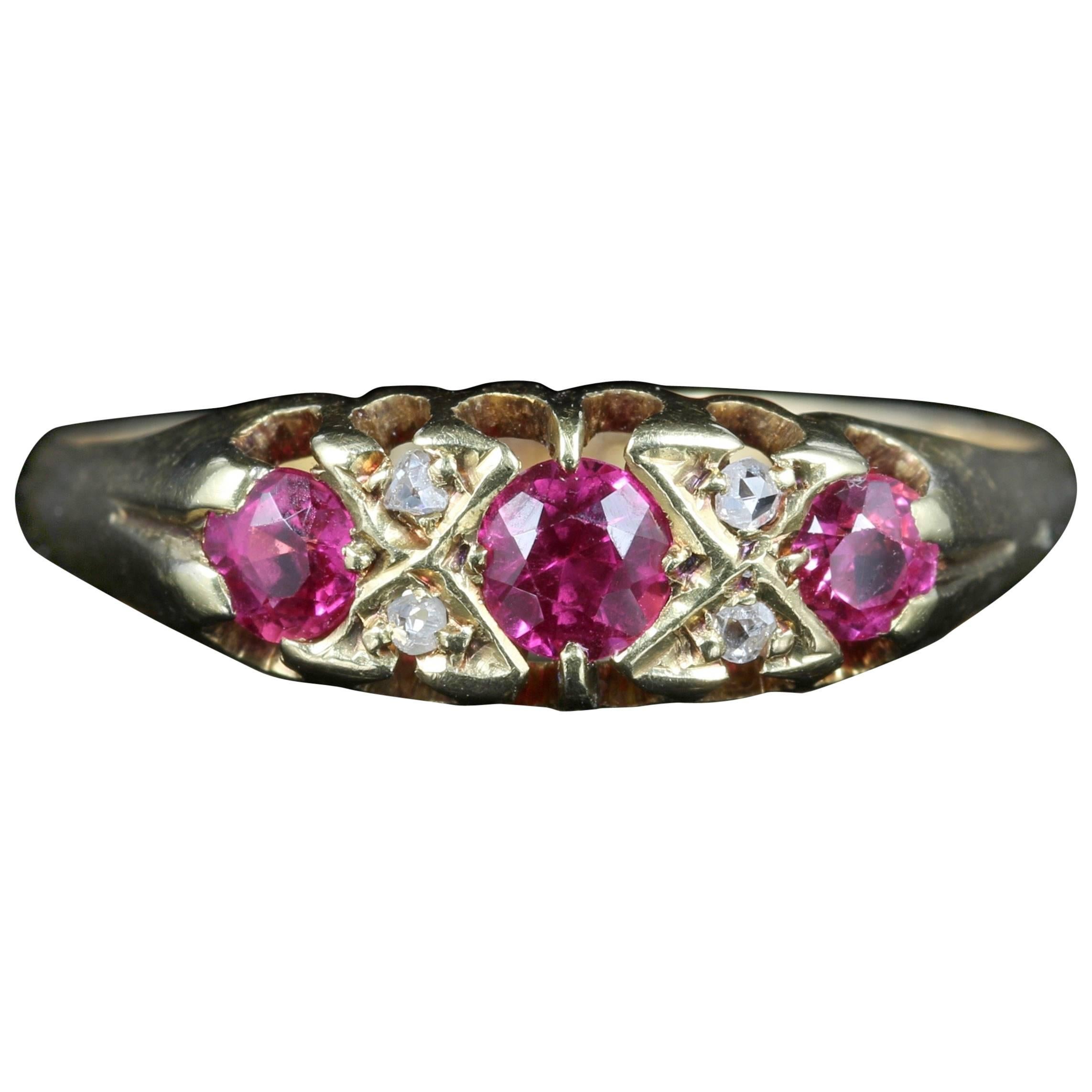 Antique Victorian Ruby Diamond Ring Dated London, 1869