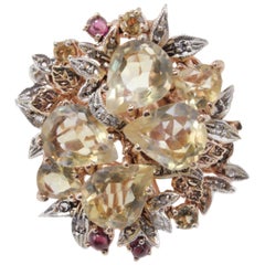 Vintage Luise Diamond Topaz and Garnet Cocktail Ring