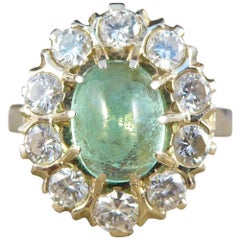 Vintage Cabochon Emerald and Diamond Cluster Ring in 18 Carat Gold and Platinum 12