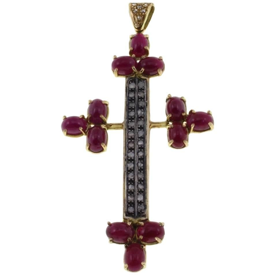  Gold Silver Diamond Ruby Pendant Necklace