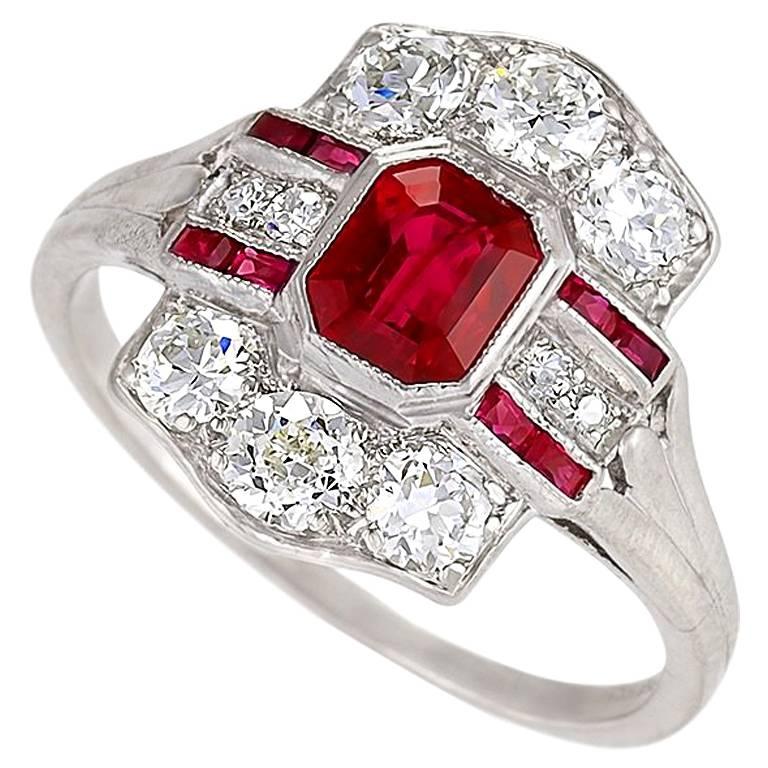 Tiffany and Co. 1920's Art Deco Ruby, Diamond and Platinum Ring For