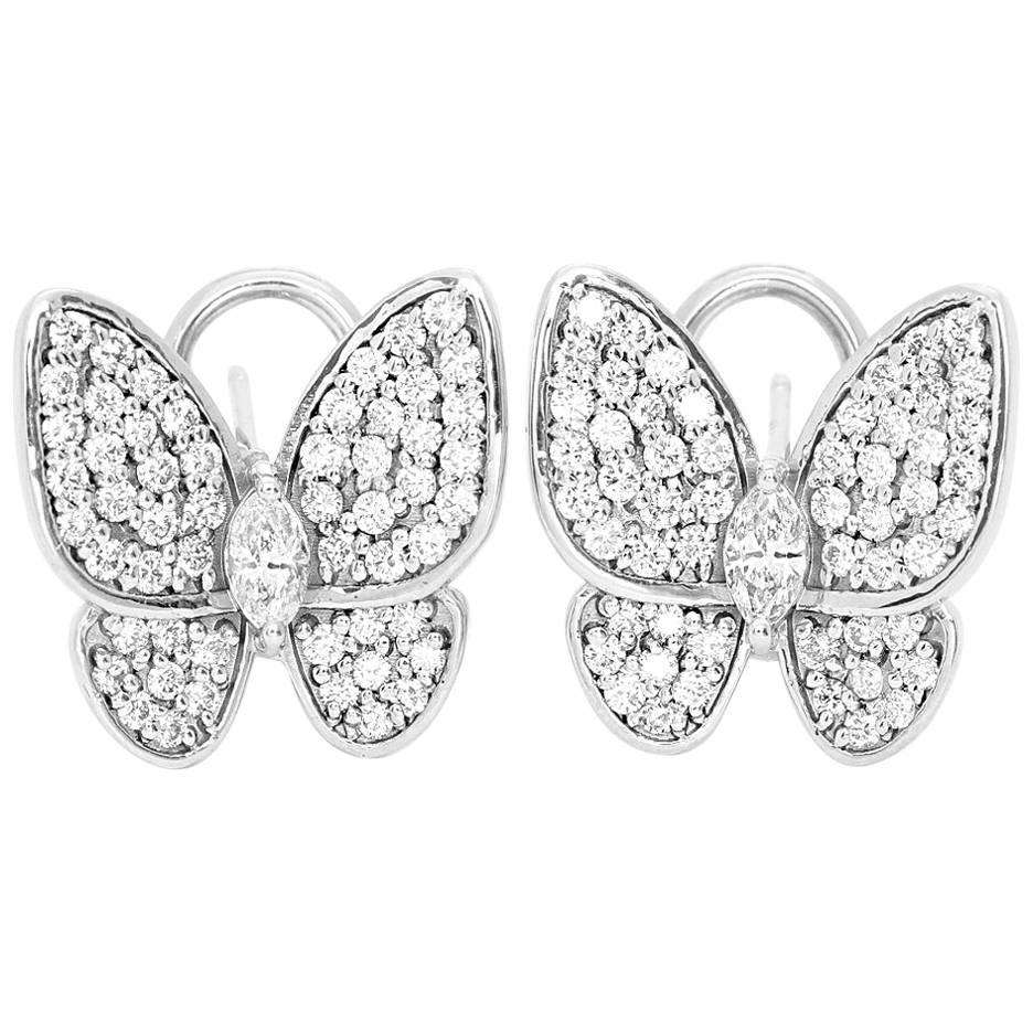 White Gold Diamond Butterfly Earrings