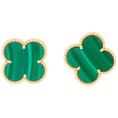 Van Cleef & Arpels Vintage Alhambra, Large Size Malachite Gold Earrings