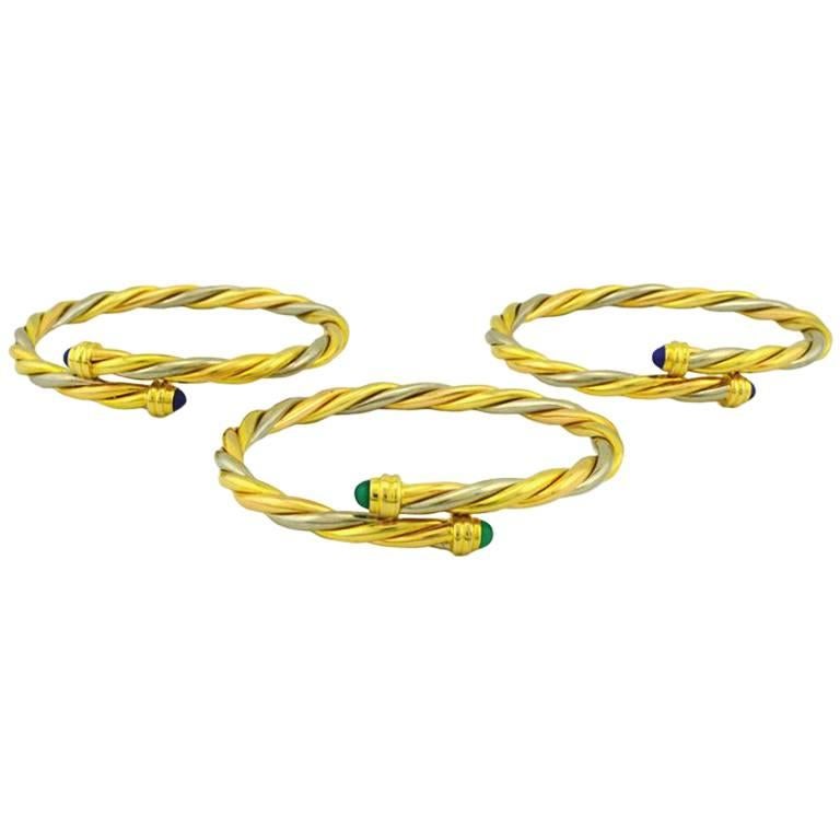 Cartier Yellow and White Gold Set of Three Twist Bracelets For Sale