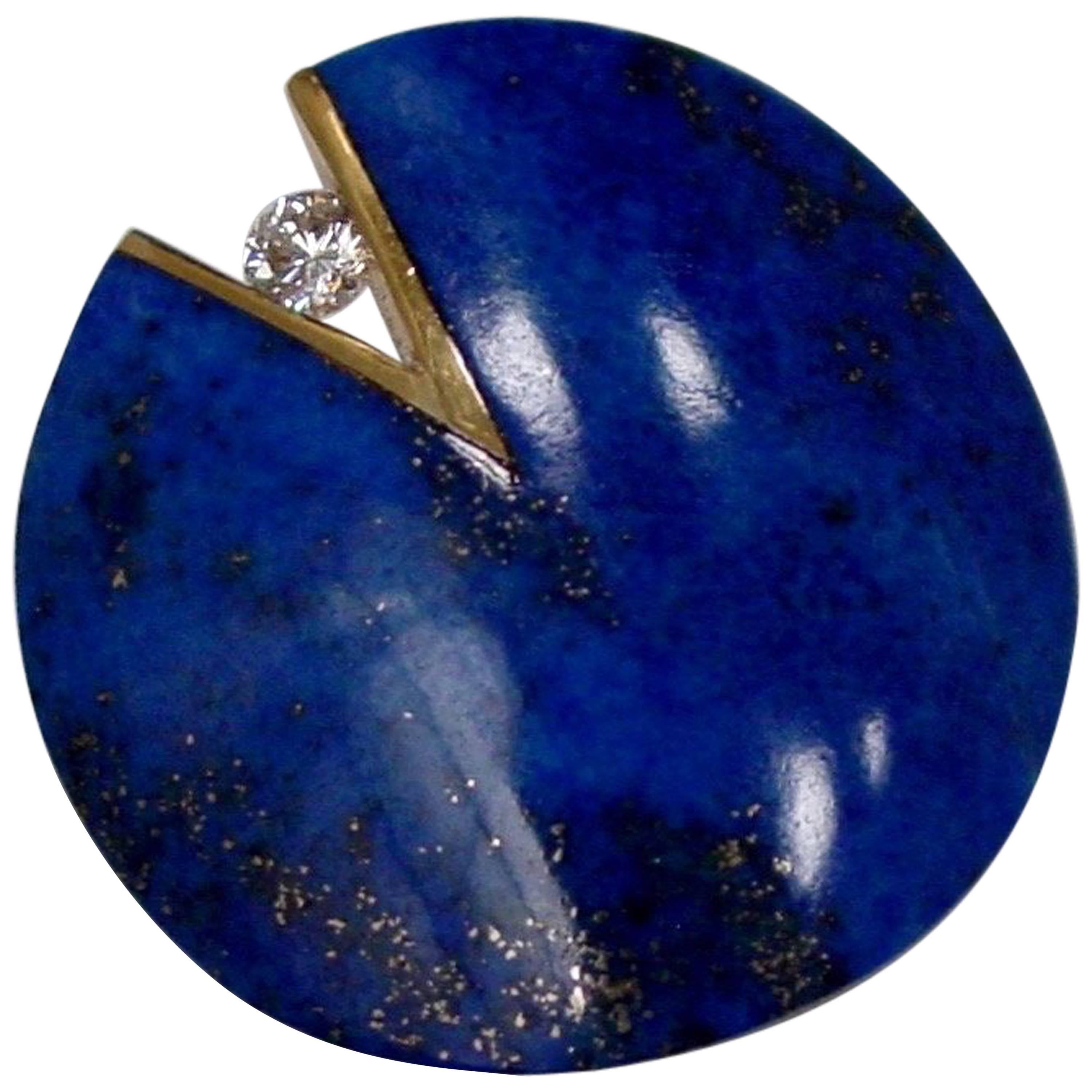 Lapis Lazuli, Diamond and 18 Karat Yellow Gold Hololith Ring For Sale