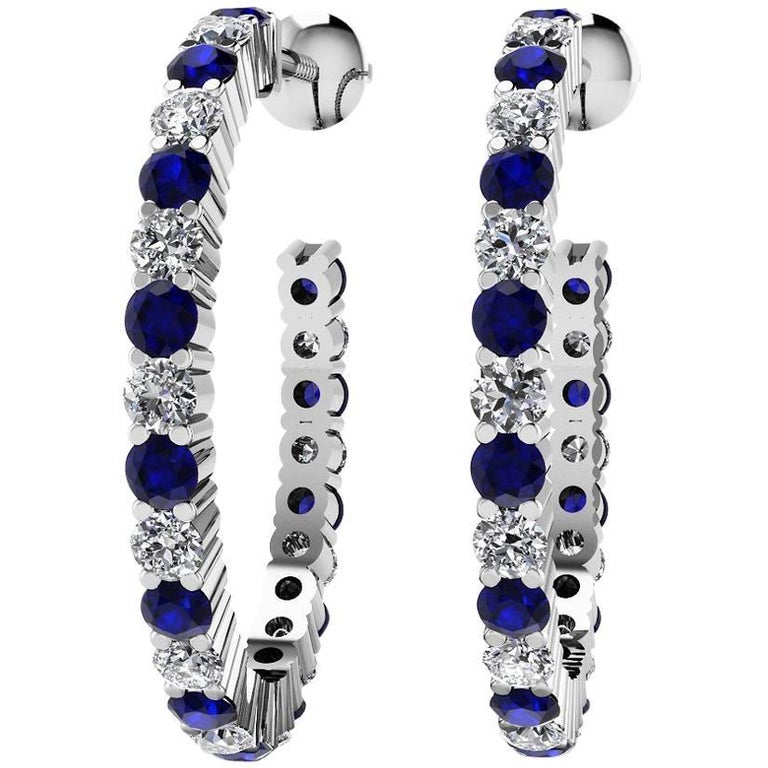 Sapphire Diamond Platinum Earrings For Sale at 1stDibs