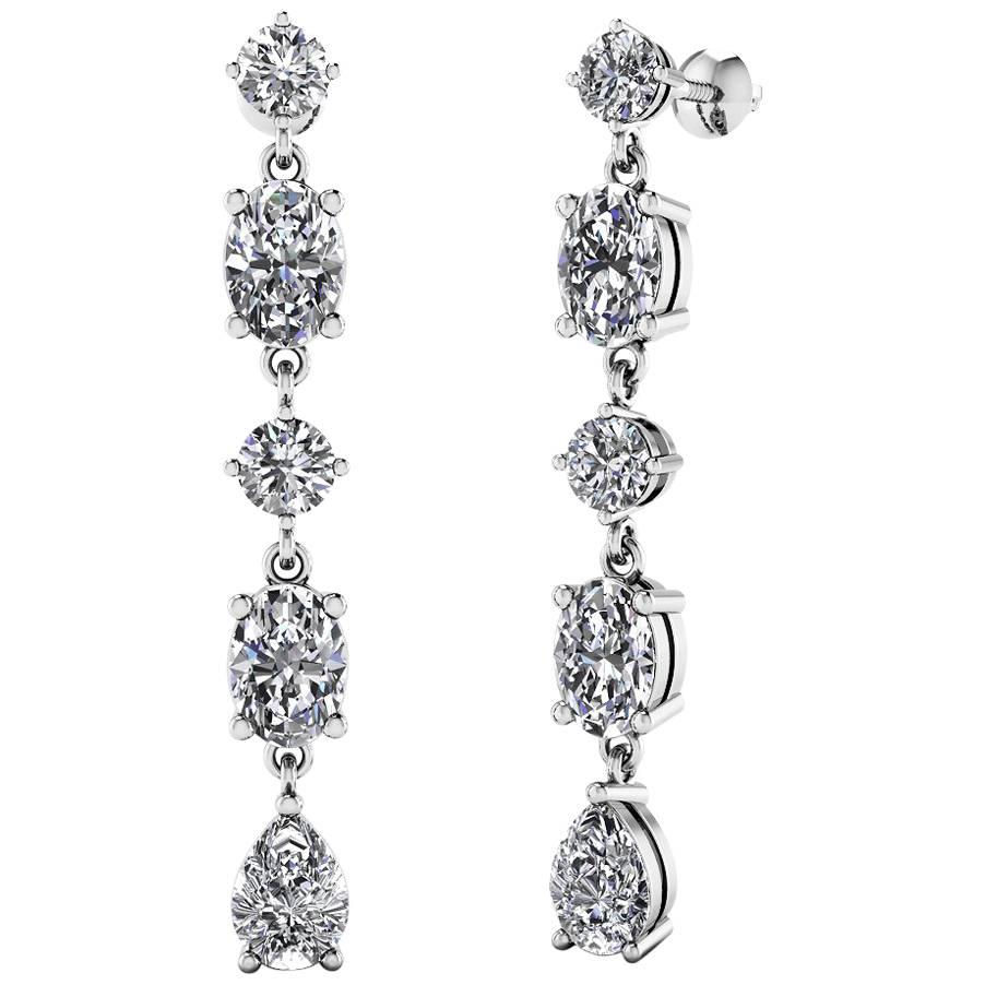 Oval and Pear Shape Dangling Red Carpet Diamond Earrings