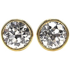 Old European Cut Diamond Gold Stud Earrings 2