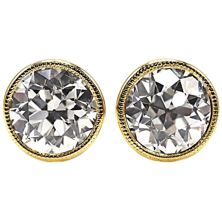 Old European Cut Diamond Gold Stud Earrings For Sale at 1stdibs