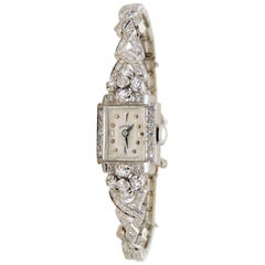 Antique Hamilton Ladies White Gold Diamond Art Deco Luxury Manual Wristwatch