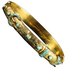 Antique Victorian Turquoise Gold Bangle 18 Carat Gold
