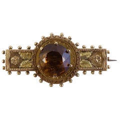 Victorian Two Color 9 Carat Gold Brooch Set with a Stunning Smoky Quartz