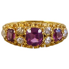 Victorian Almandine Garnet and Diamond 15 Carat Gold Ring