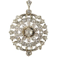 Antique Victorian Diamond Flower Pendant in Gold and Silver, Approx 2.1 Carat