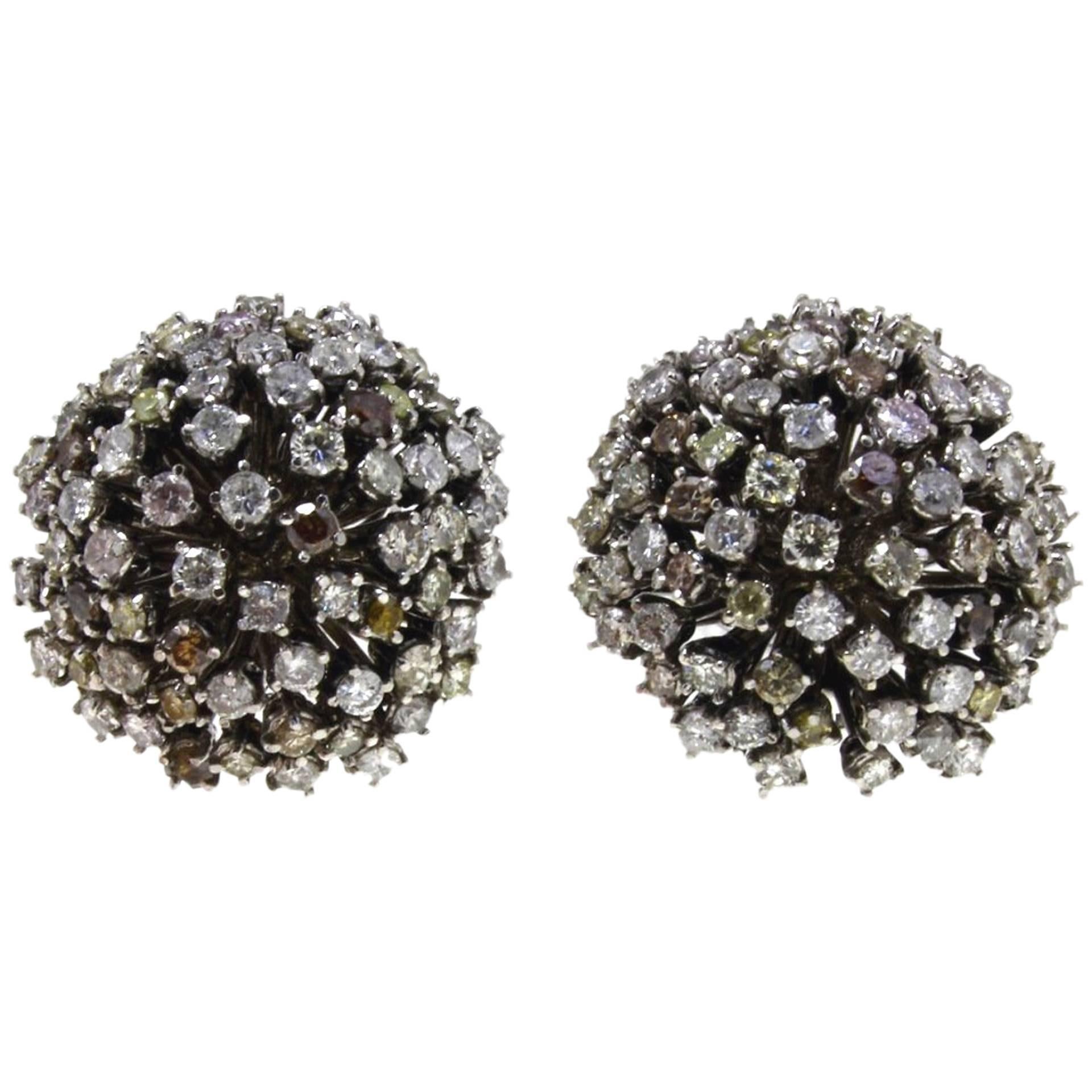 Fancy Colored and White Diamonds, White Gold Stud Earrings