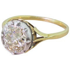 Antique Victorian 2.16 Carat Light Yellow Old Cut Diamond Solitaire Ring
