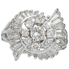 1950s Brilliant Baguette 2.0 Carat G/H VS Diamond Cluster Cocktail Ring 5