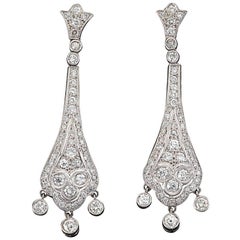 Impressive Art Deco Platinum 4.50 Carat Diamond Pendant Earrings