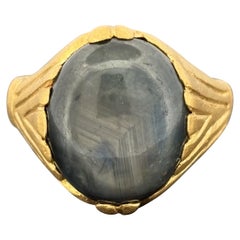Unheated 13.65 Carat Sapphire Ring in Hand-Carved 23.6K Gold, Unisex