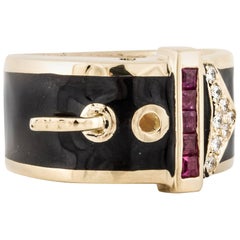 18 Karat Enamel Diamond Ruby Buckle Ring 1