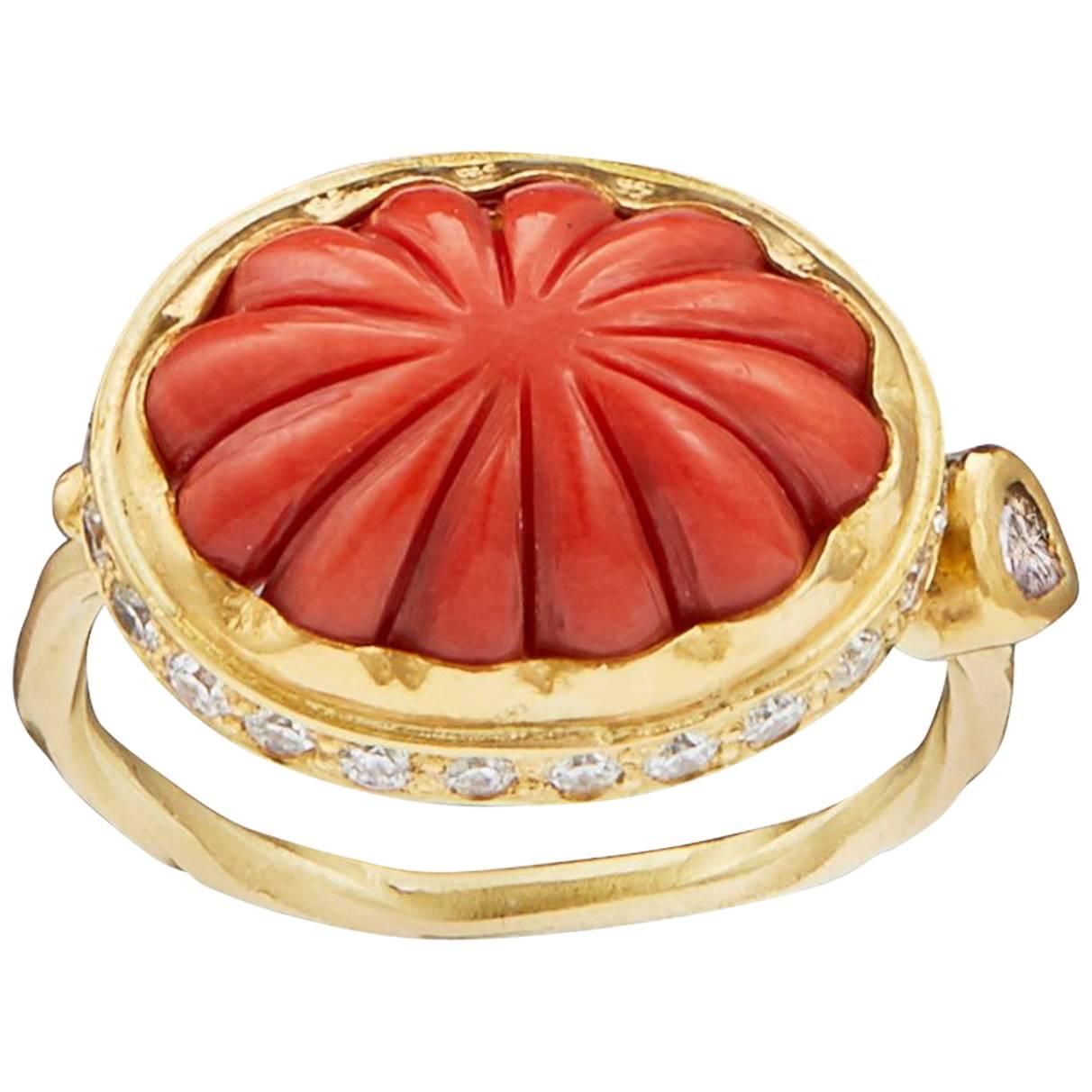 Bergsoe Coral Diamond Gold Ring For Sale