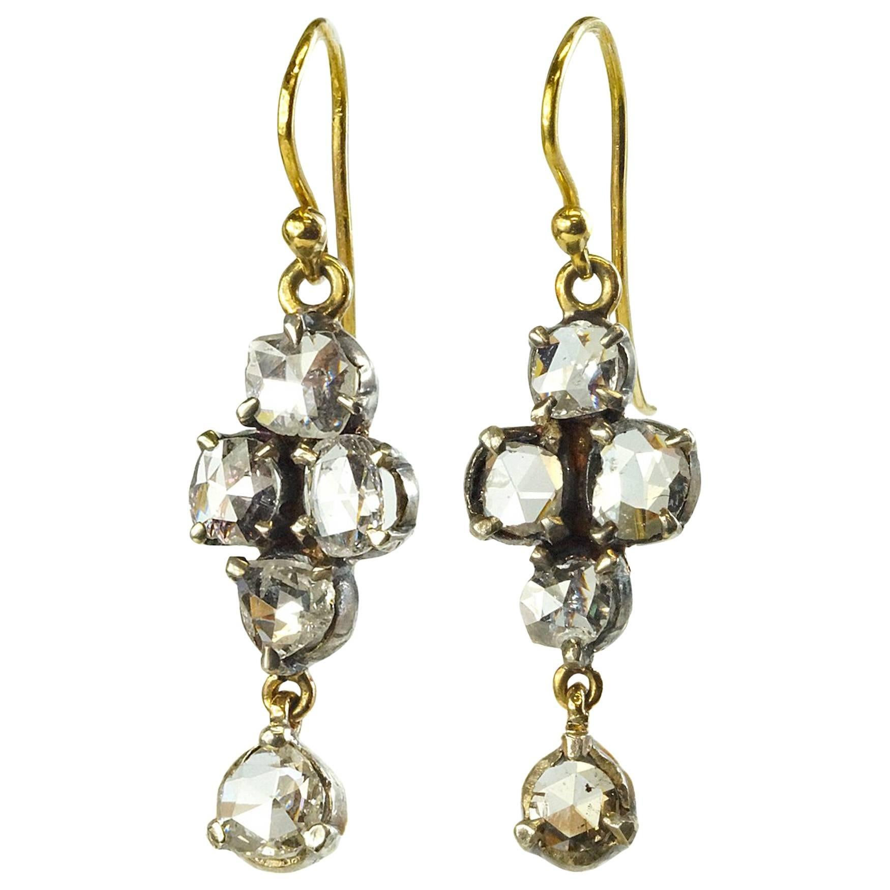 Victorian Rose Cut Diamond Earrings For Sale