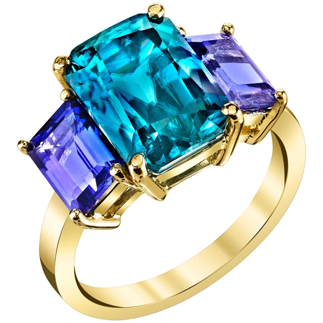 Blue Zircon and Tanzanite Ring