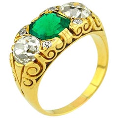 Victorian Columbian Emerald AGL certificate and Diamond Gold Ring