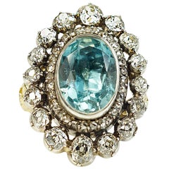 Antique Old Aquamarine and Diamond Ring