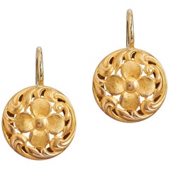 Art Noveau French Hallmark Gold Lever-Back Earrings