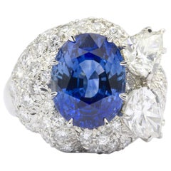 David Webb 7.93 Carat Sapphire and 4.25 Carat Diamond Platinum Ring 4