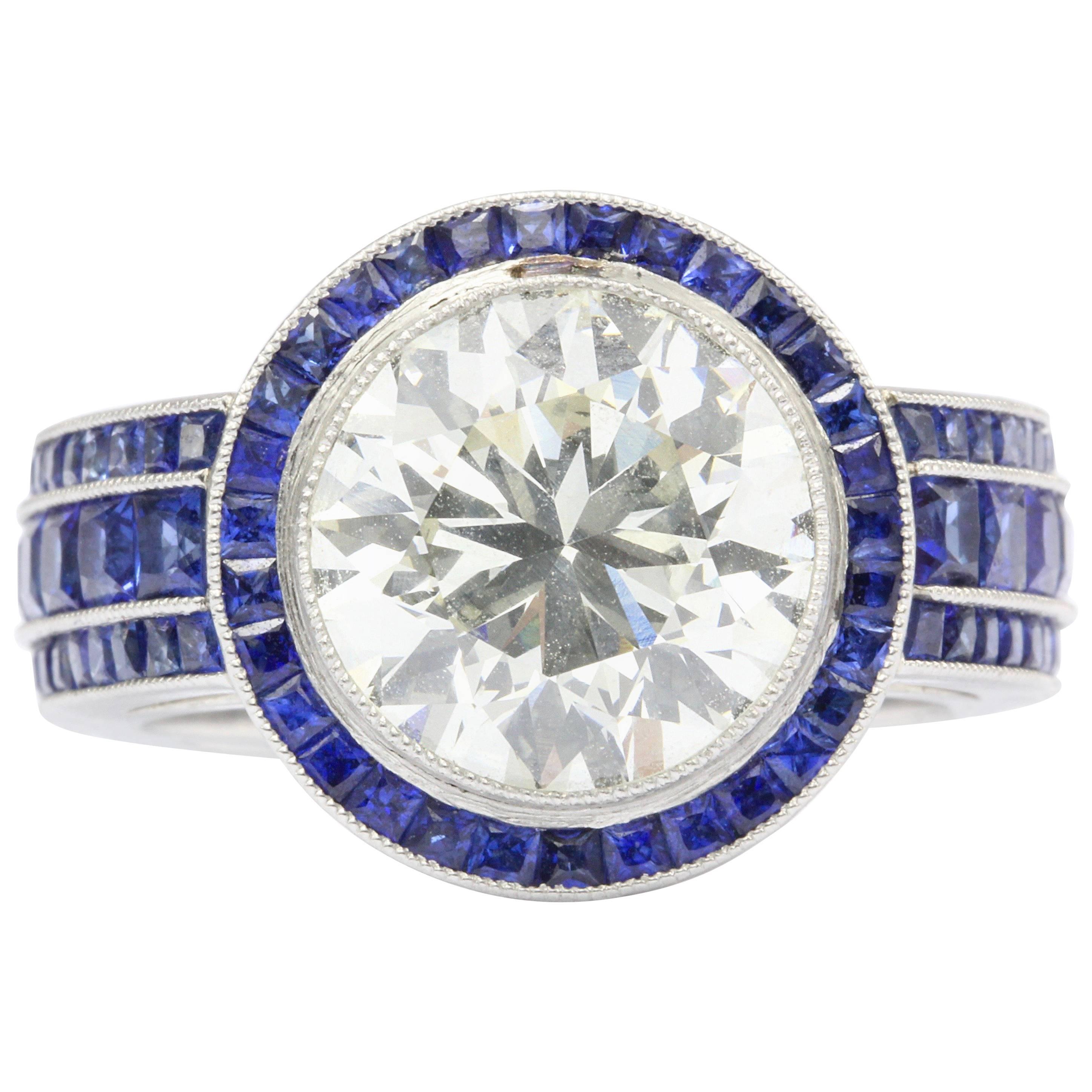 4.03 Carat Diamond and 2 Carat Sapphire Platinum Engagement Ring