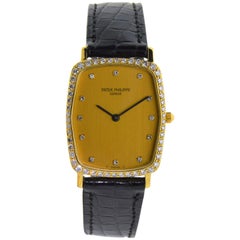 Patek Philippe Yellow Gold Diamond Bezel Tortue Quartz Dress Wristwatch 12