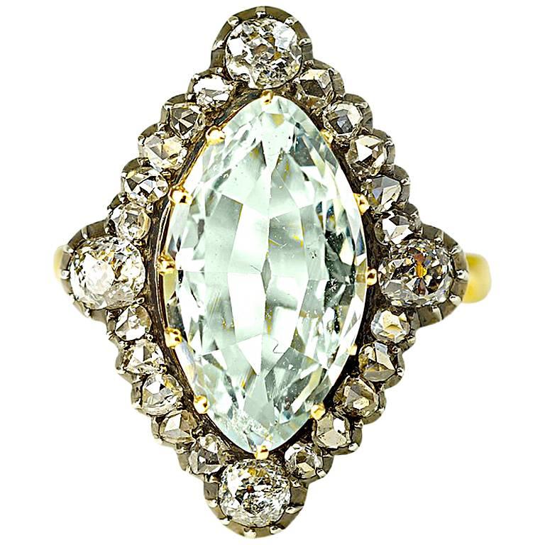 Antique Aquamarine and Diamond Ring For Sale