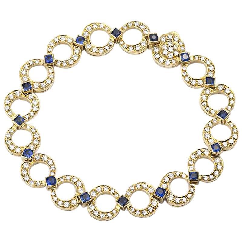 18 Karat Yellow Gold Sapphire and Diamond Bracelet