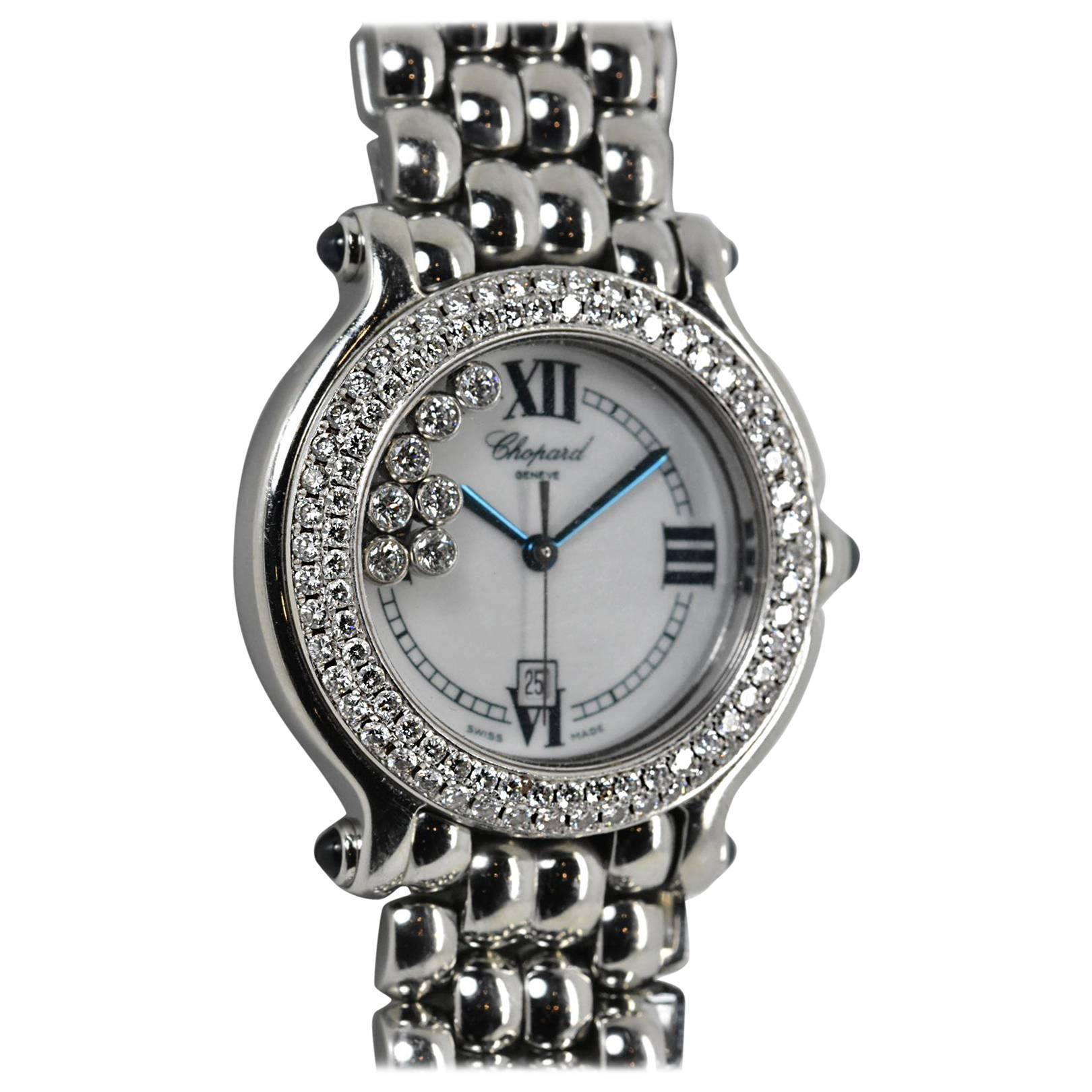 Chopard Ladies Stainless Steel Diamond Bezel Happy Diamonds Quartz Wristwatch