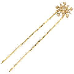 Antique Victorian Diamond Pearl "Star & Circles" Hair Pin