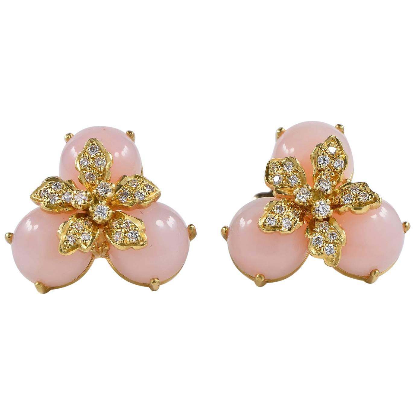 Natural Pink Opal Diamond Tres Chic Vintage Earrings For Sale