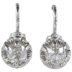 Art Deco 1.60 Carat Diamond Solitaire Drop Earrings