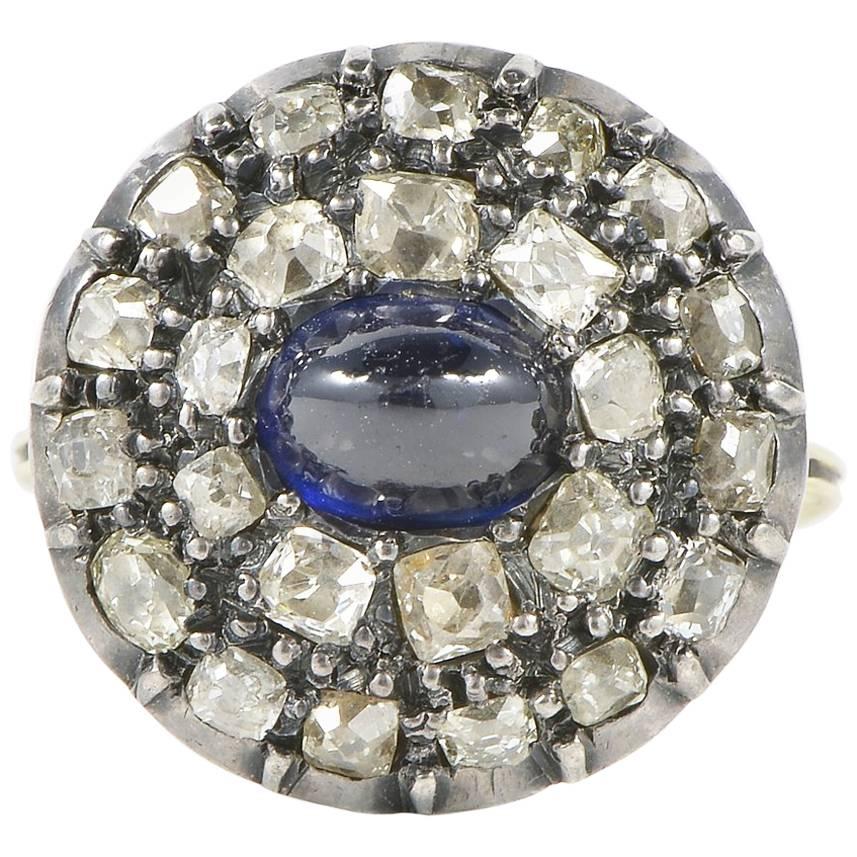 Georgian 2.0 Carat Natural Sapphire 2.40 Carat Diamond Rare Ring For Sale